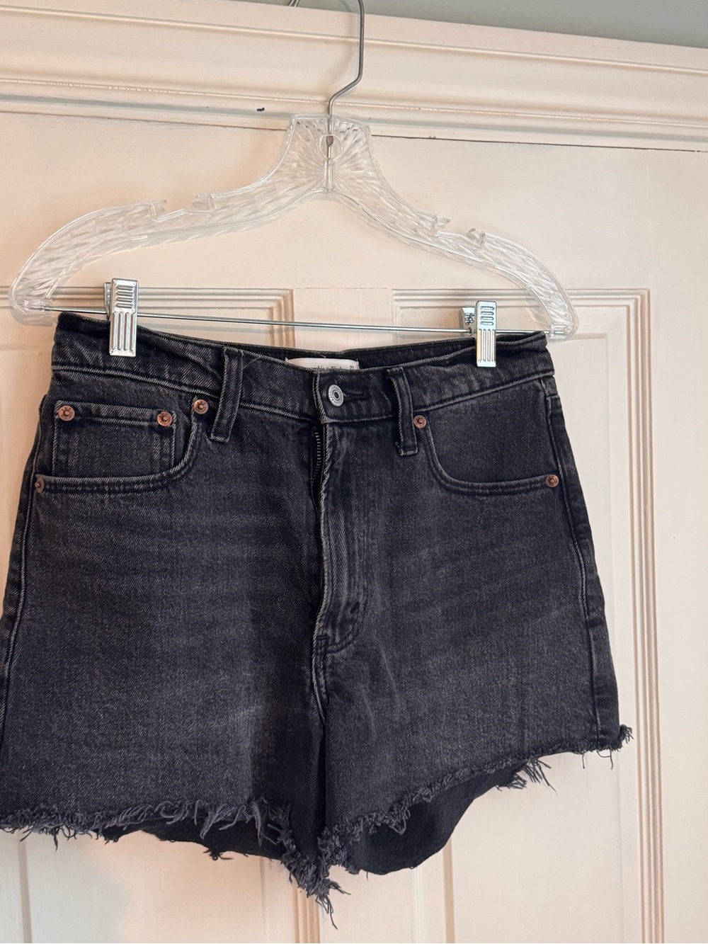 Abercrombie & Fitch Black High-Rise Frayed Hem Denim Shorts